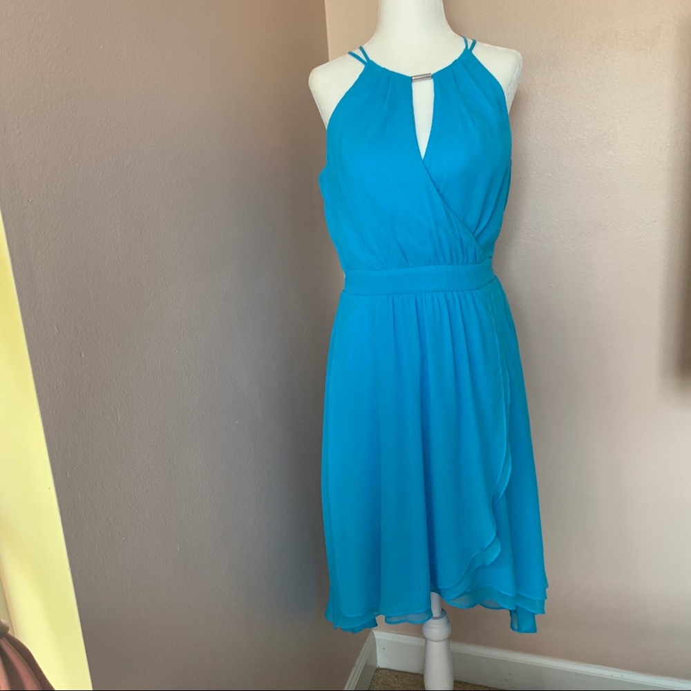 White House Black Market Blue Chiffon Dress